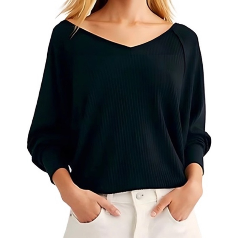 NWT Free People Santa Clara Thermal Top Shirt Black XS S M Oversized Slouchy